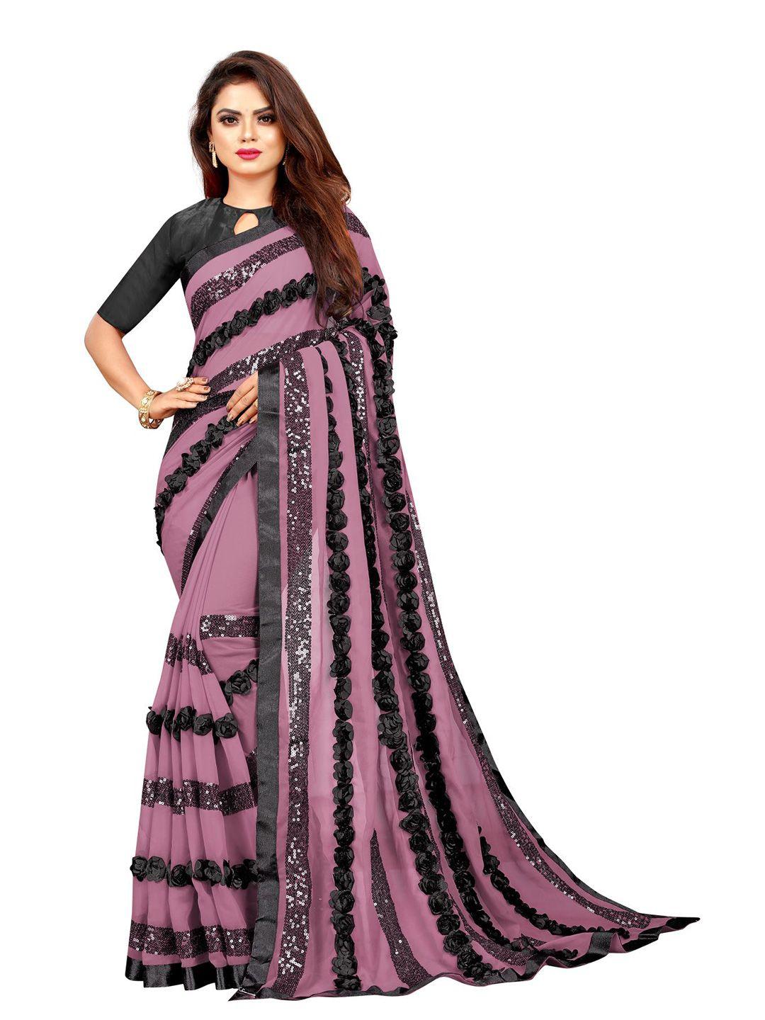 queenswear creation purple & black embellished sequinned saree