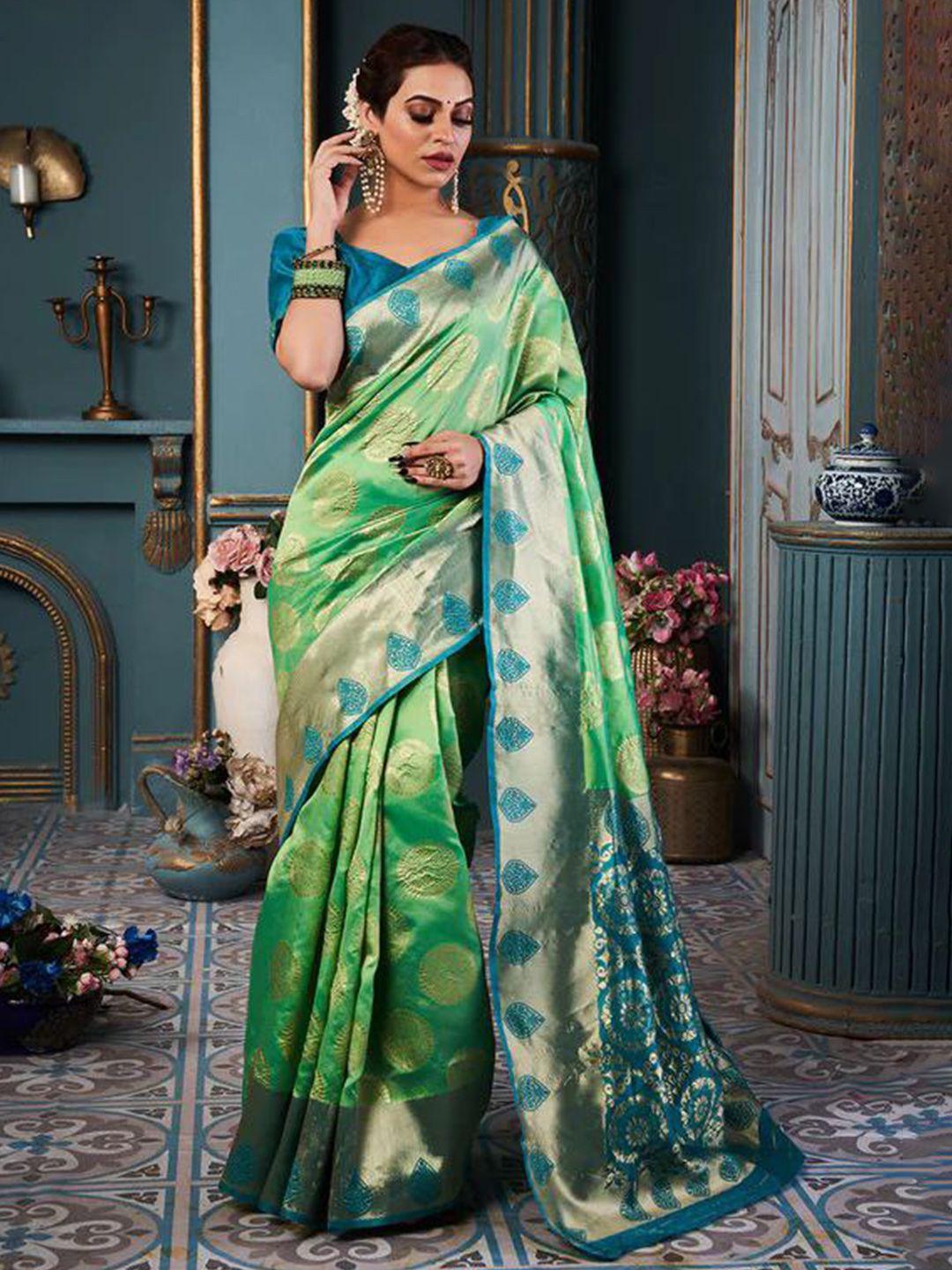 quelea lime ethnic motifs woven design zari pure silk kanjeevaram saree