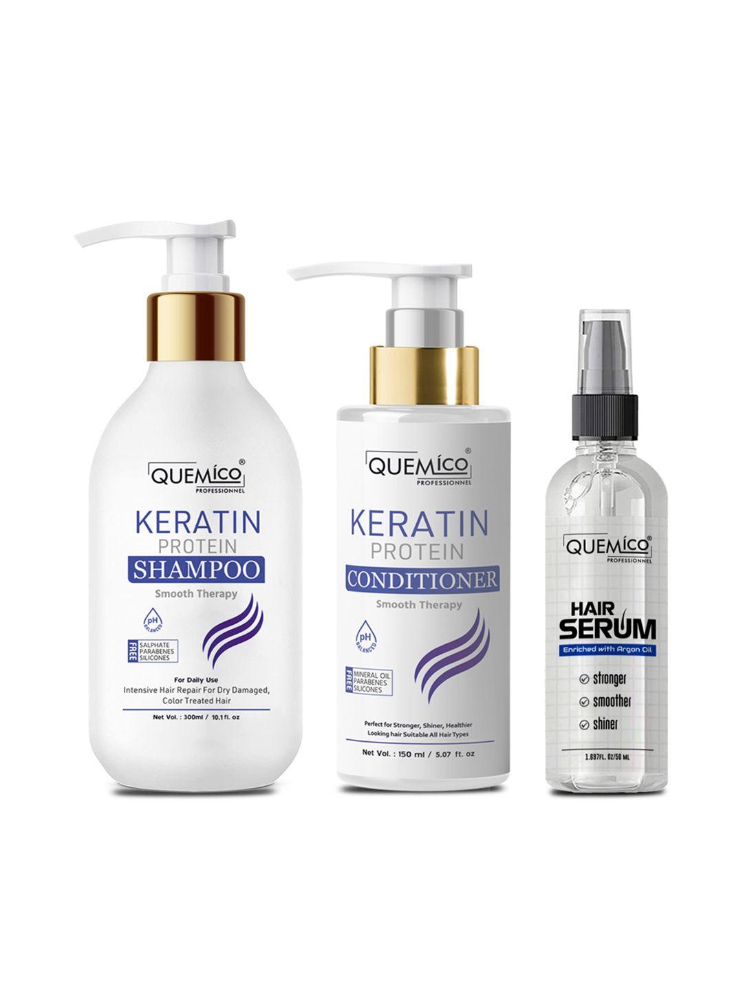 quemico professionnel sulphate free keratin protein smooth shampoo & conditioner with professional hair serum set