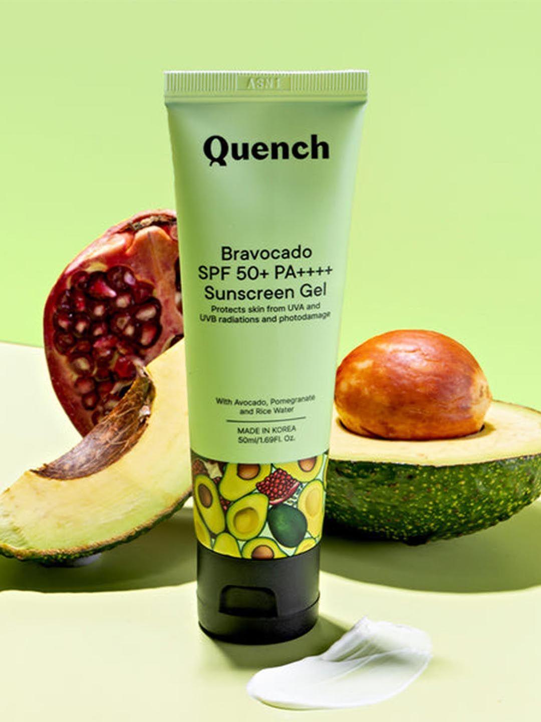 quench botanics bravocado spf 50+ pa++++ sunscreen gel with avocado & pomegranate - 50 ml