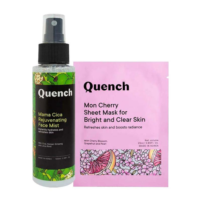 quench botanics mama cica rejuvenating face mist with mon cherry sheet mask