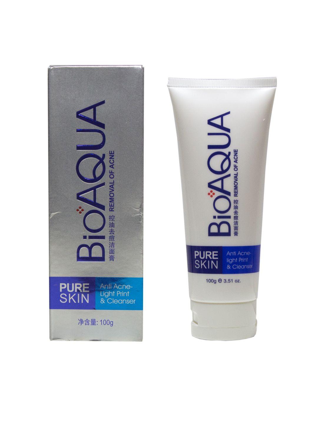 queue bioaqua pure skin anti acne-light print & cleanser - 100 g