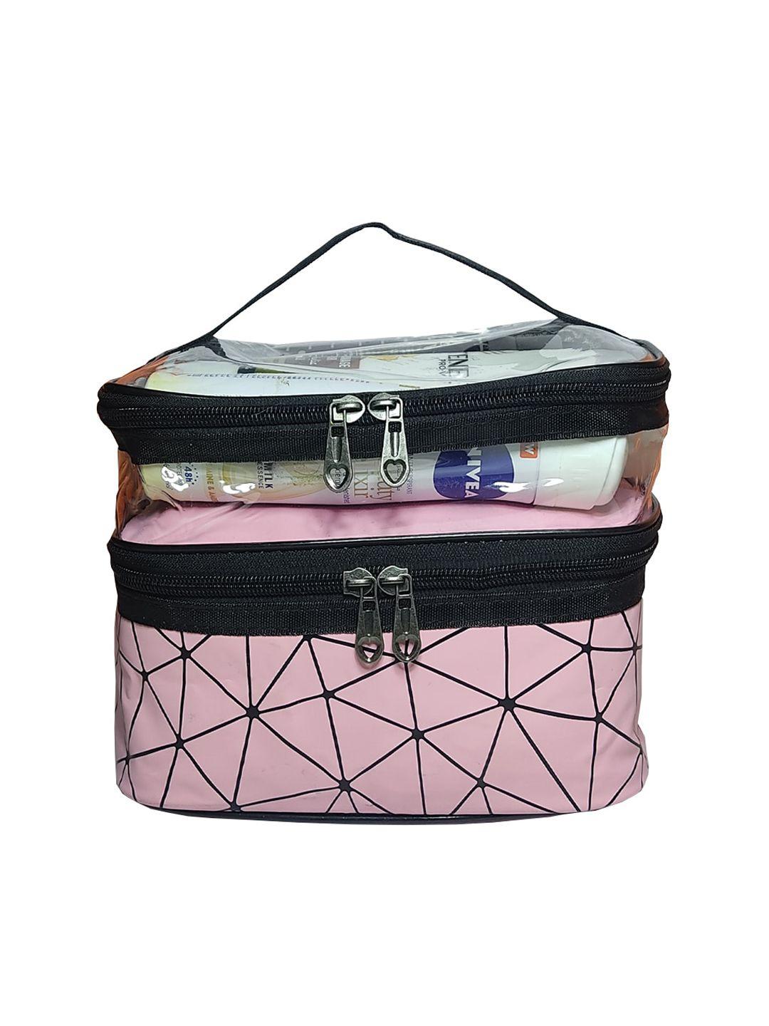 queue pink & black printed double layer travel pouch