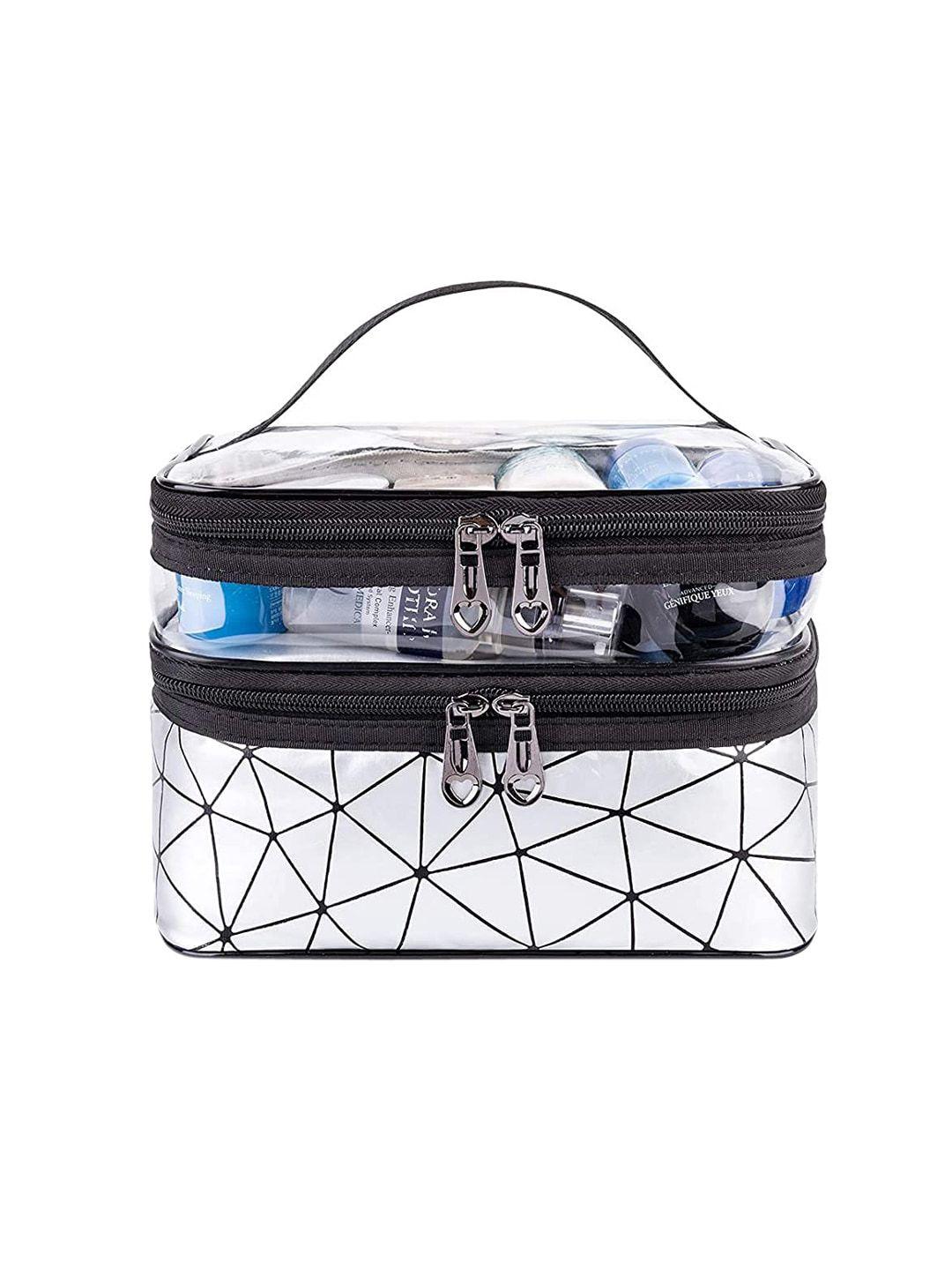 queue silver & black printed travel make up pouch