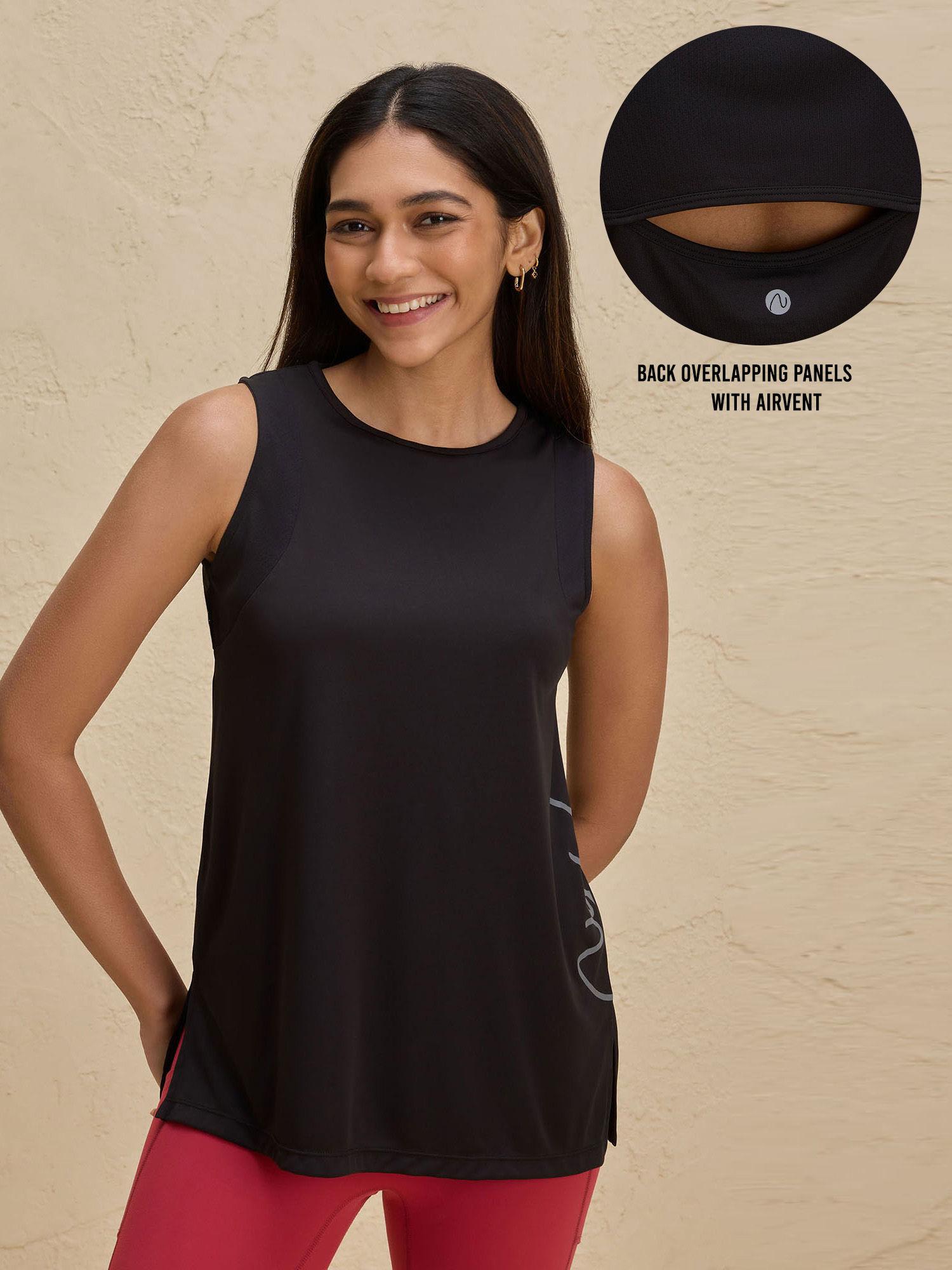 quick dry stylised tank top-longline-nyk034-jet black