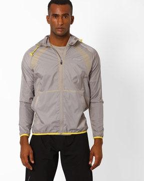 quickdry checked running jacket with hood