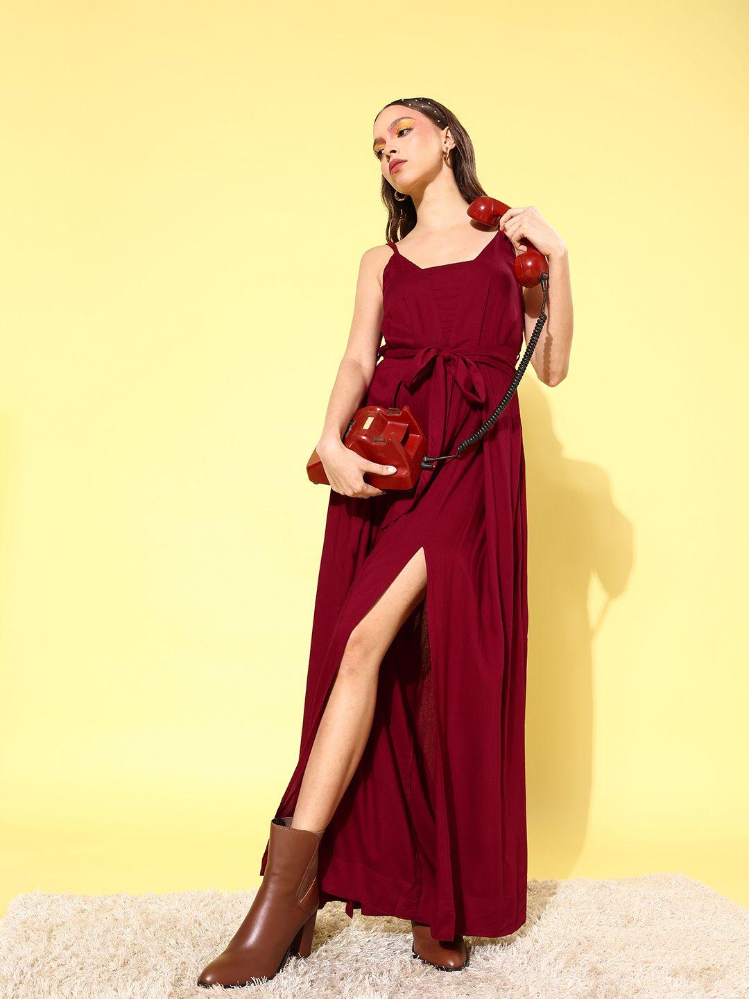 quiero women charming red solid twist & knot jumpsuit