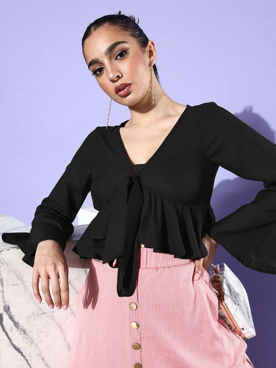 quiero bell sleeve crepe peplum crop top