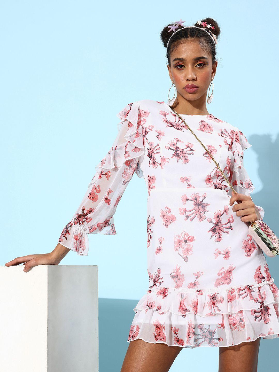 quiero floral print a-line dress with ruffle detail