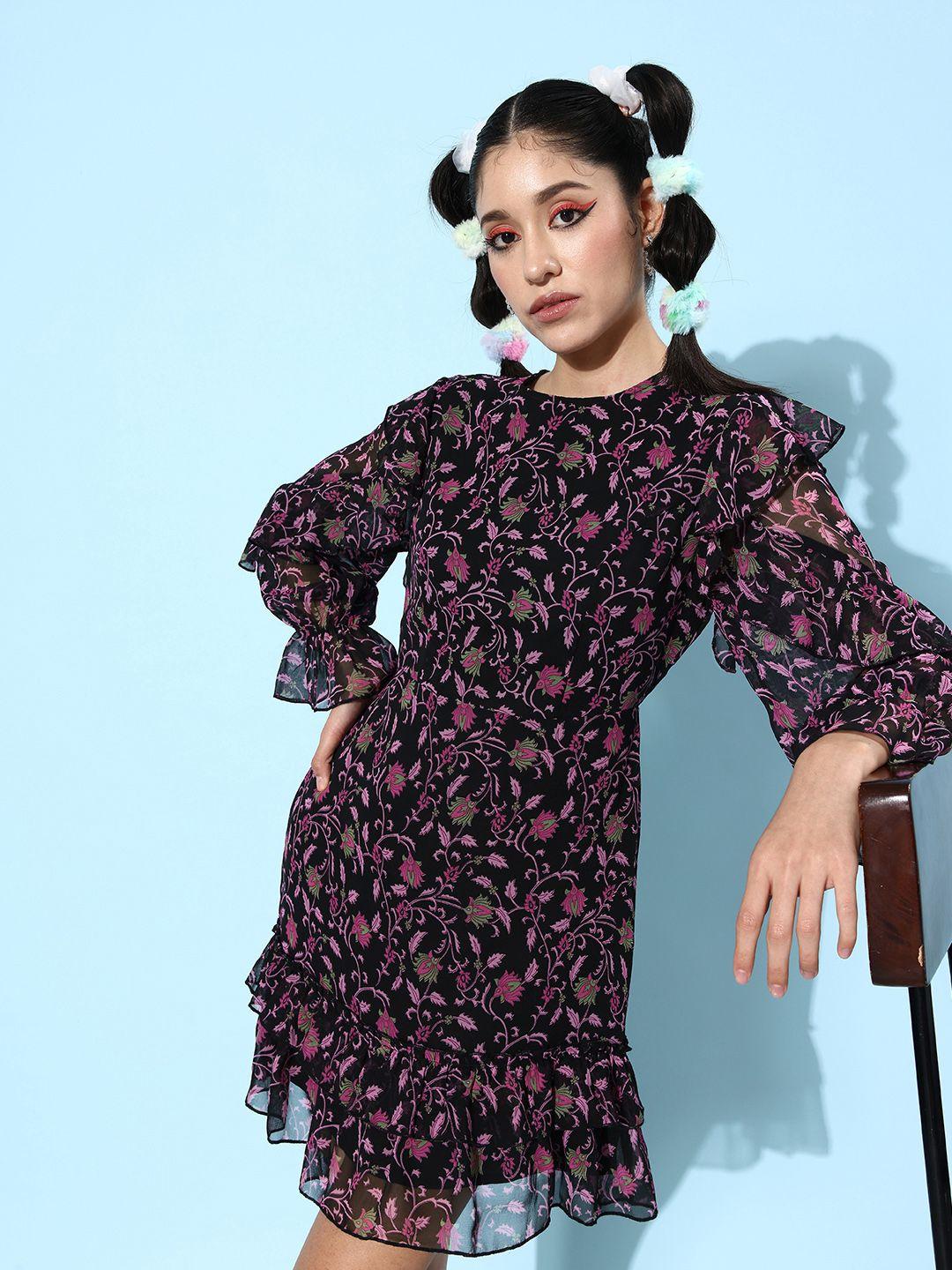 quiero floral print a-line dress with ruffle detail