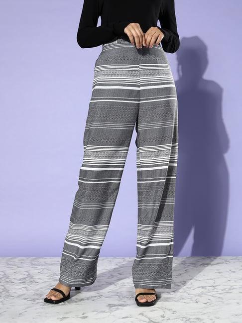 quiero grey striped straight fit mid rise trousers