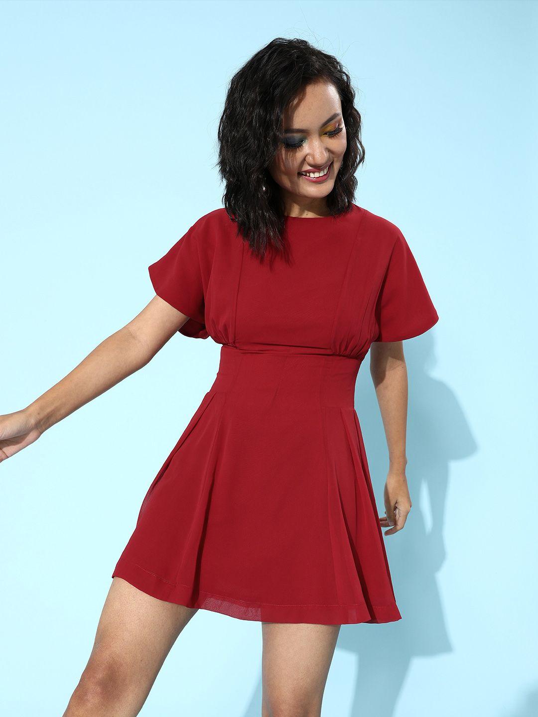 quiero women alluring red solid waisted dress