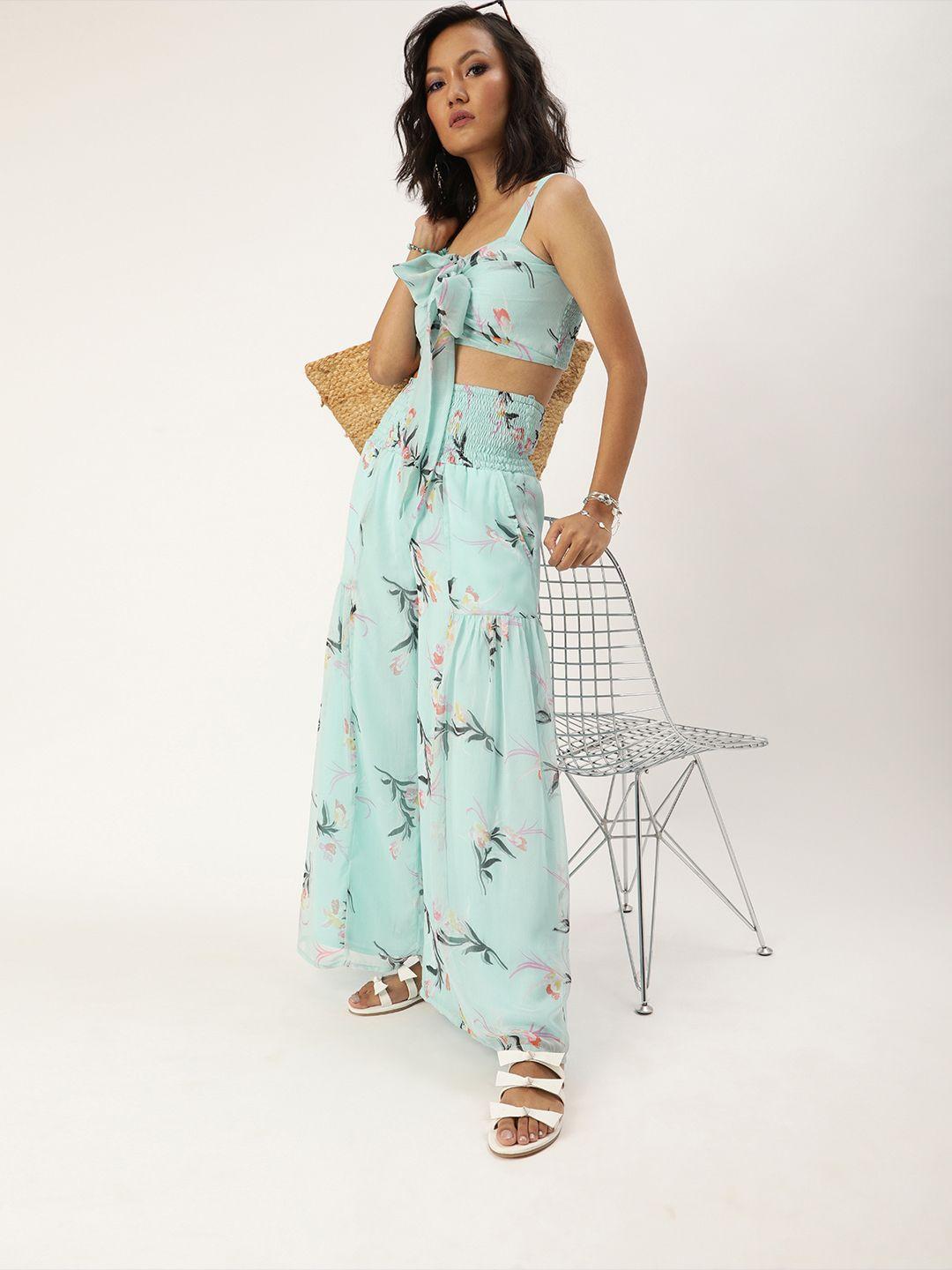 quiero women alluring turquoise blue printed co-ords jumpsuit