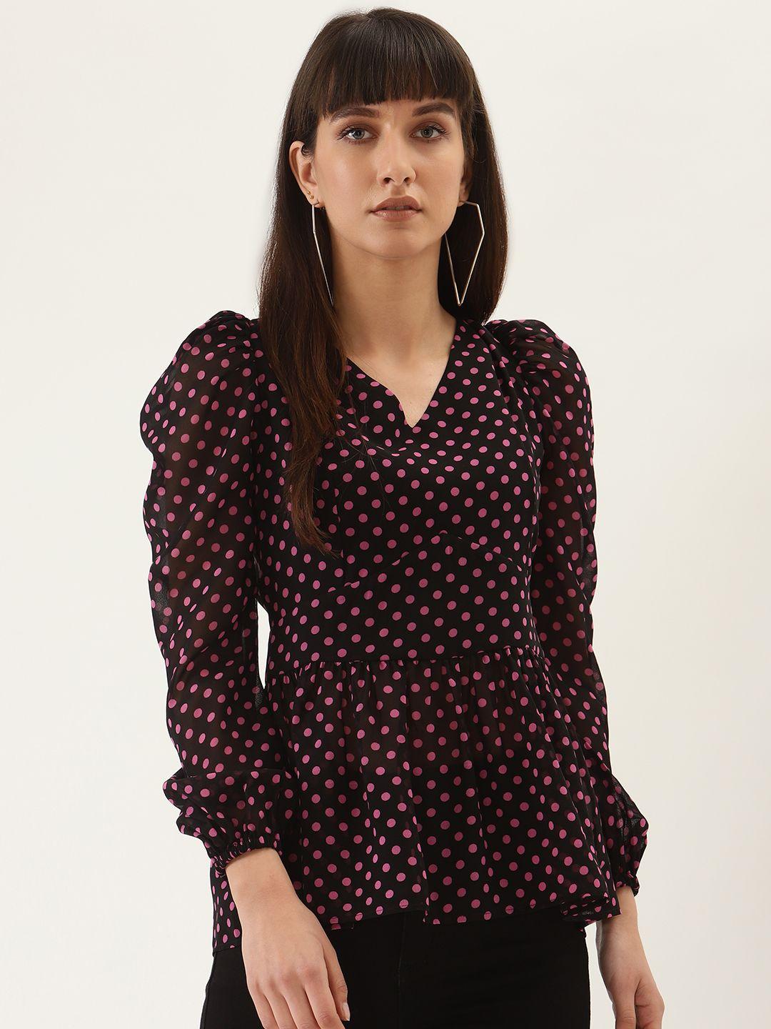 quiero women black & pink polka printed peplum top