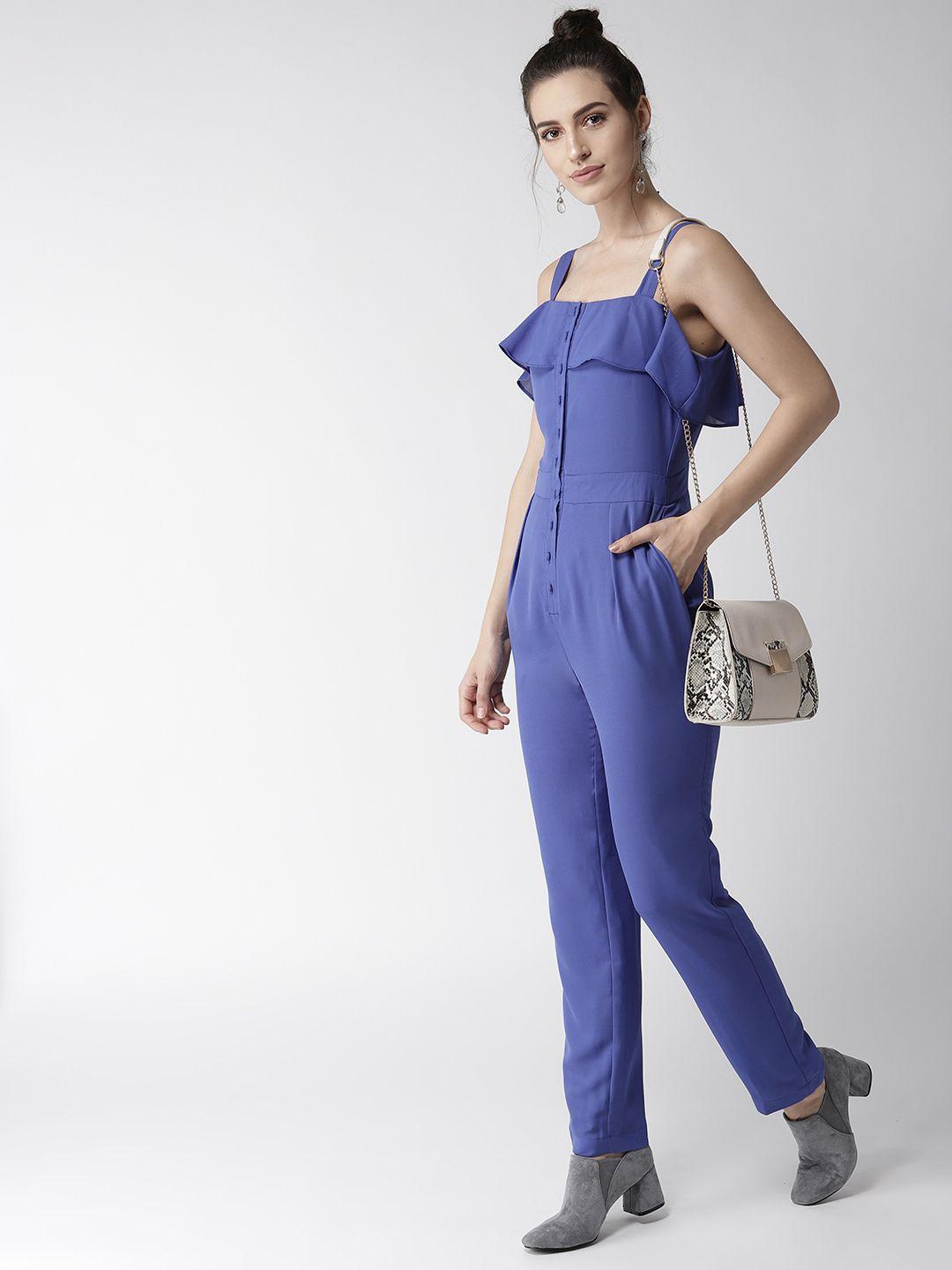 quiero women blue front-open ruffled jumpsuit