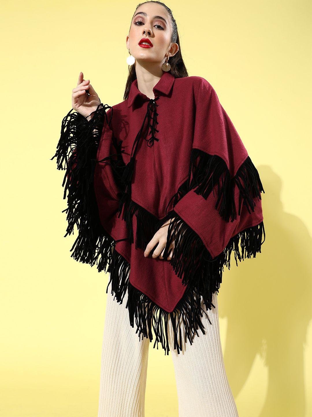 quiero women charming maroon solid ponchoshrug