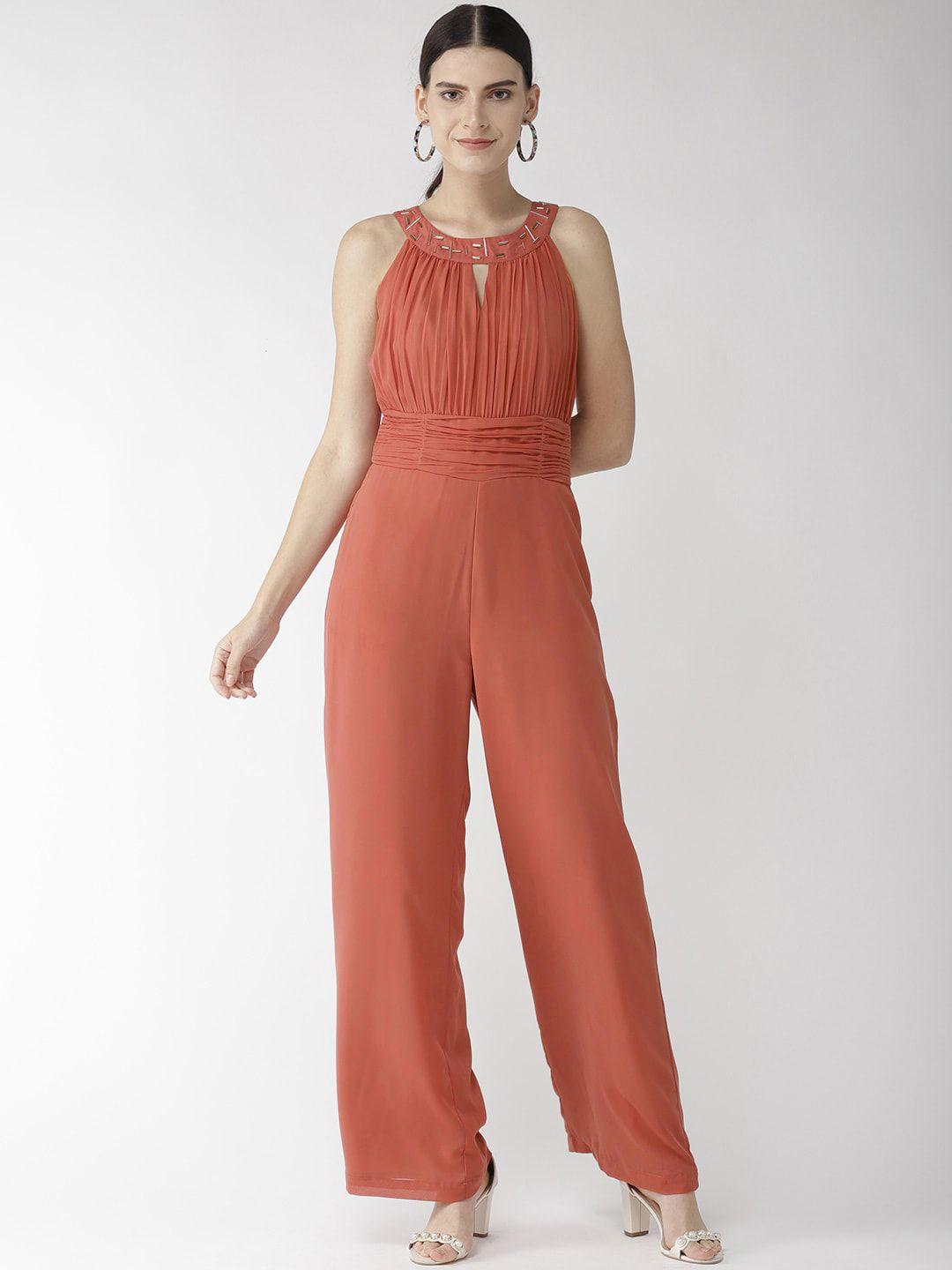 quiero women dusty pink pleated yoke jumpsuit