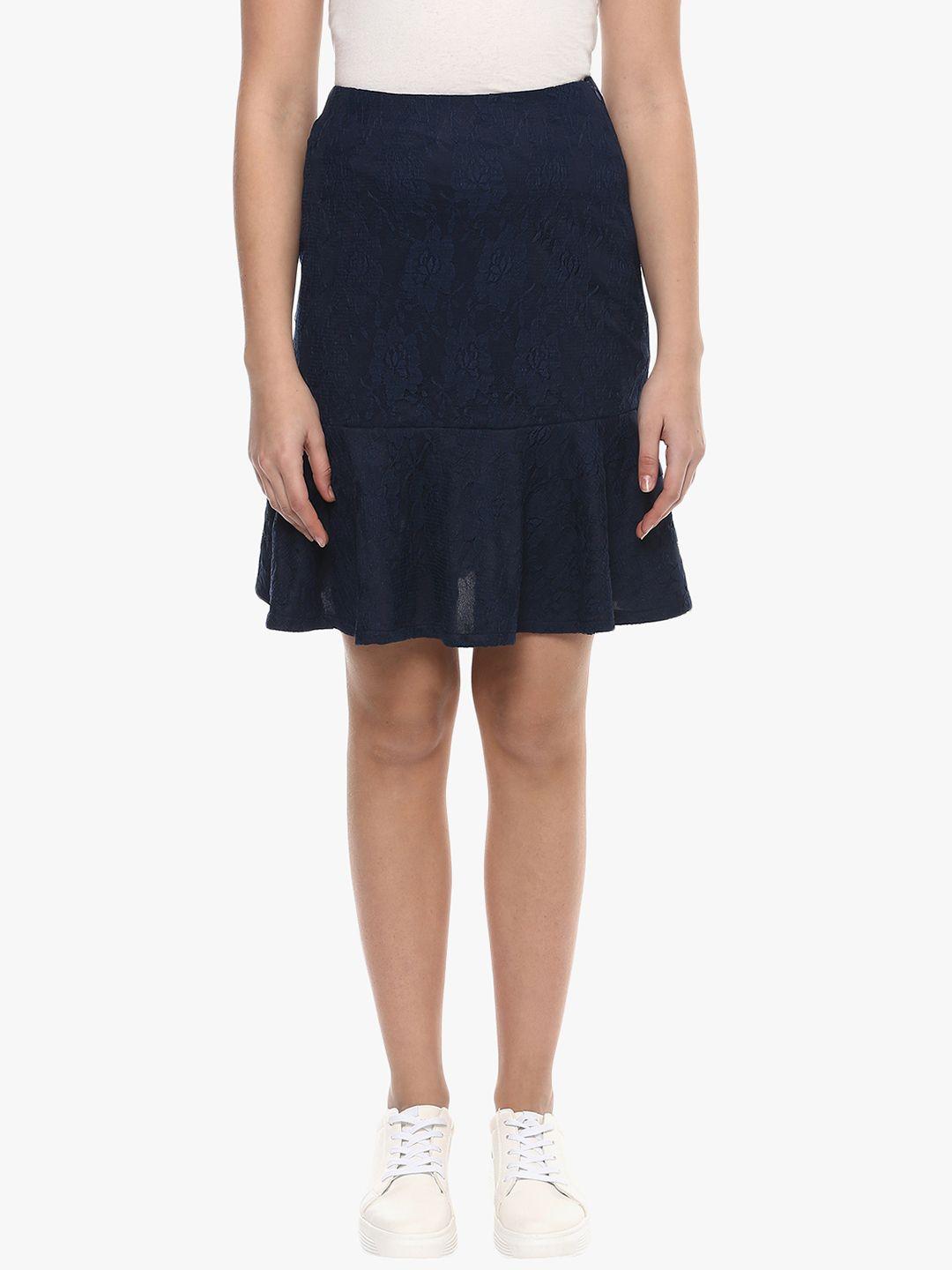quiero women navy blue solid mini skirt