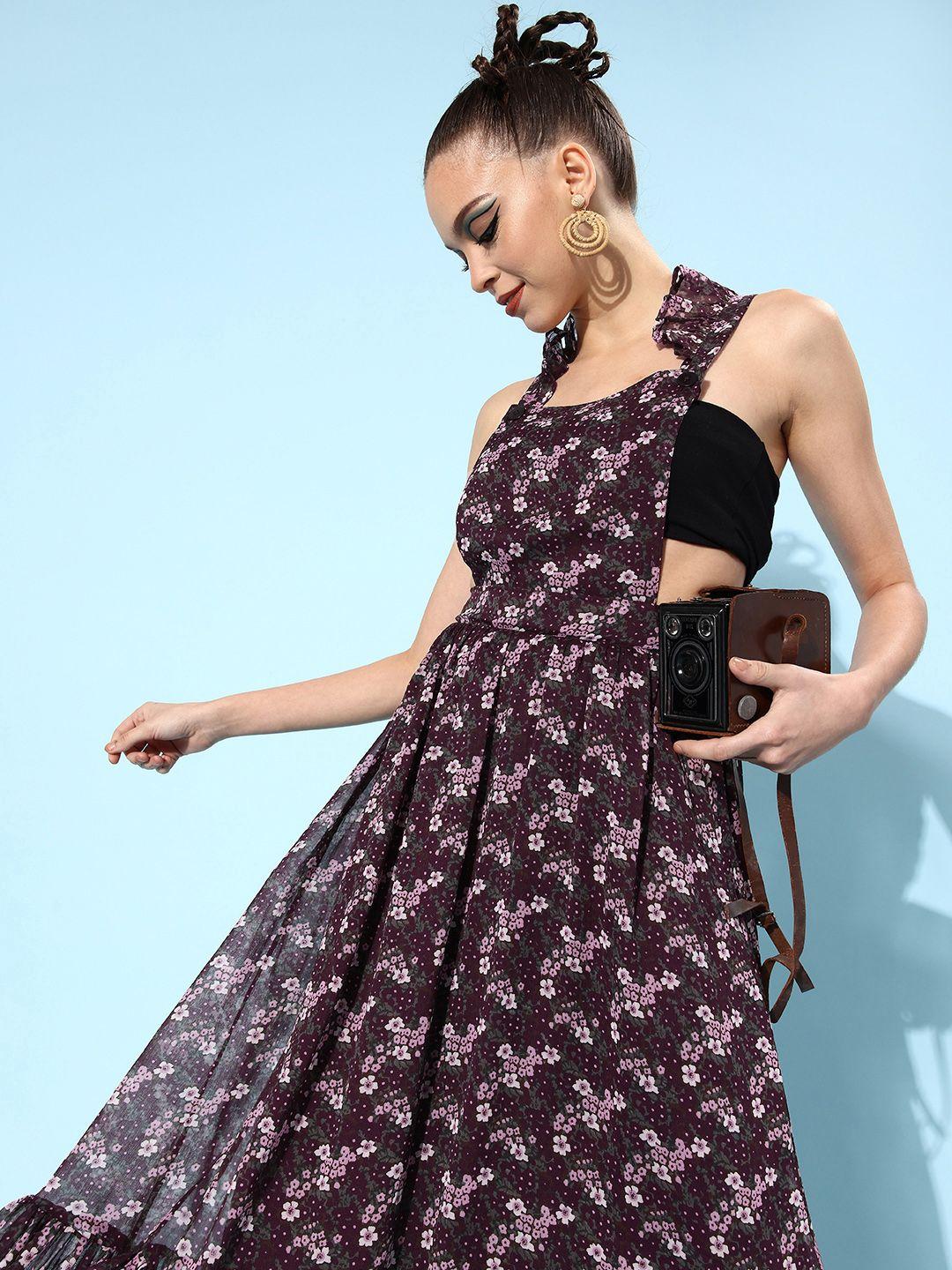 quiero women purple floral new neckline dress