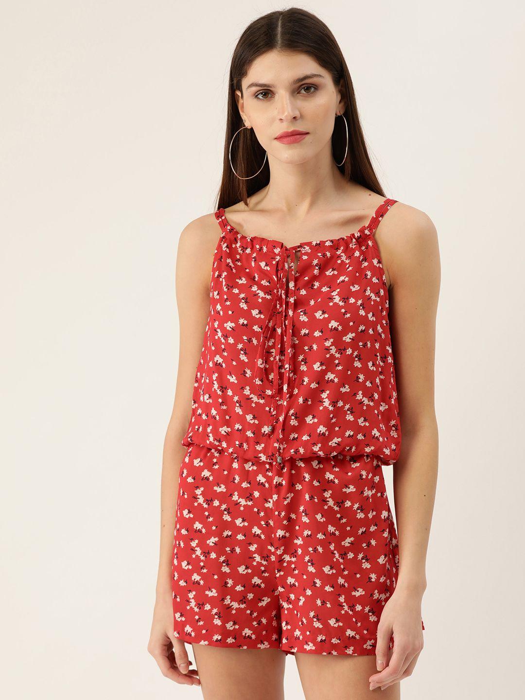 quiero women red & white floral printed playsuit