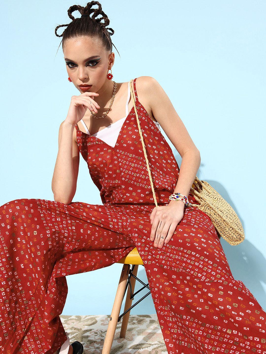 quiero women red printed indie gal jumpsuit