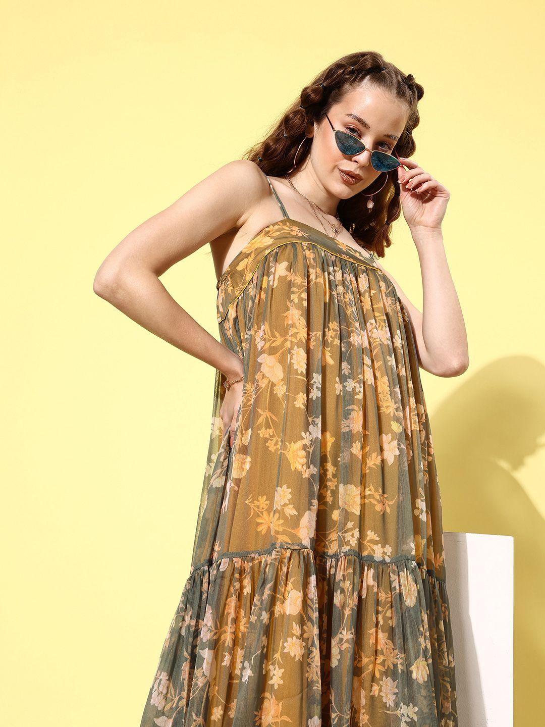 quiero women yellow floral noughties spaghetti dress