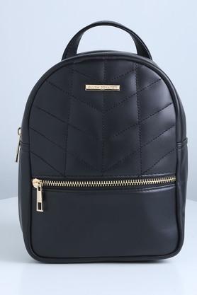 quilt pu zipper closure women's casual backpack - black