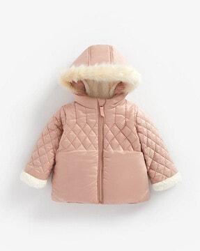 quilted fur-lined hooded jacket