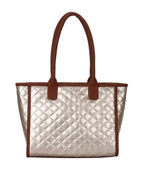 quilted handbag with external zipped pocket