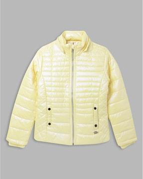quilted hooded jacket with faux fur