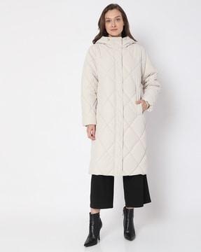 quilted hooded long coat