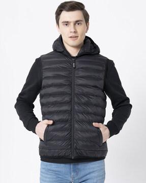 quilted jacket with front zip closure