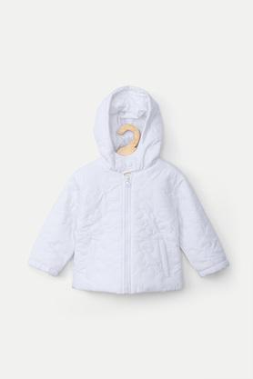quilted polyester hood infant girls jacket - white