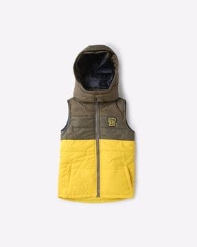 quilted sleeveless jacket with hood