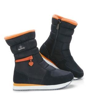 quilted stunning black & orange women snow boots with zipper