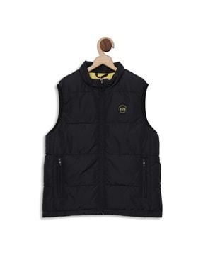 quilted vest coat with signature branding