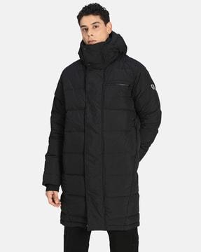 quilted zip-front coat with concealed placket