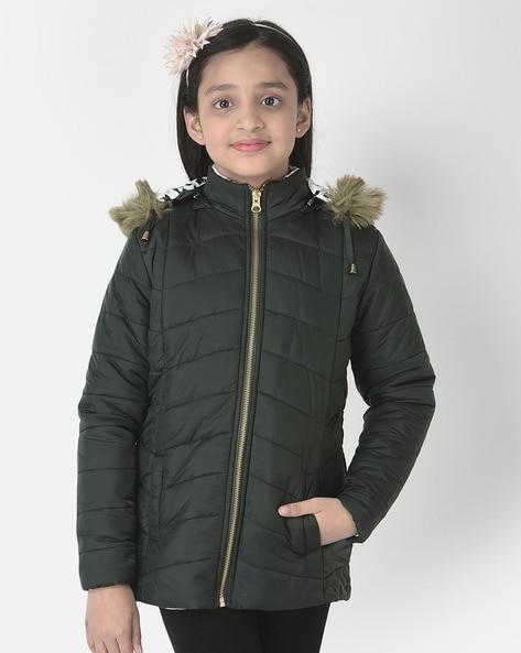 quilted zip-front detachable hooded jacket