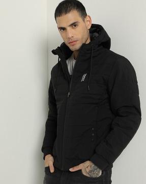 quilted zip-front hooded jacket