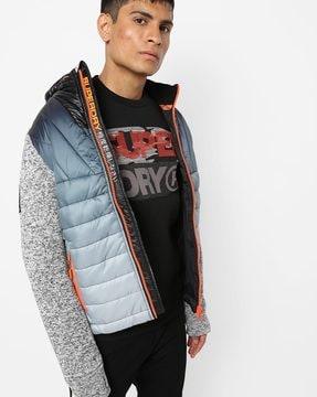 quilted zip-front hoodie with ombre effect