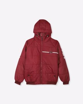 quilted zip-front hoooded jacket