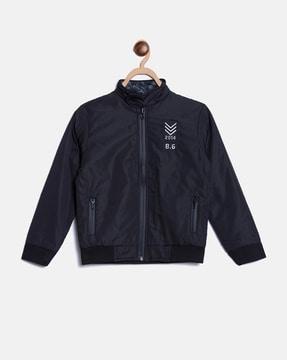 quilted zip-front jacket with zip pockets