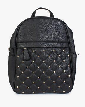 quilted backpack with front zipper
