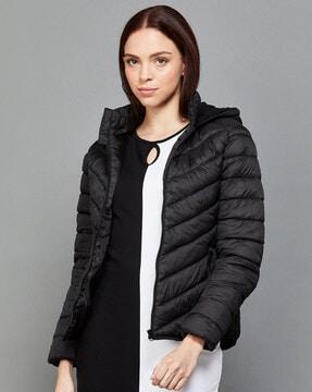 quilted bomber jacket with hoodie