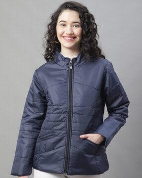 quilted bombers jacket with front-zip closure