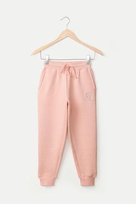 quilted cotton blend regular fit girls track pants - blush