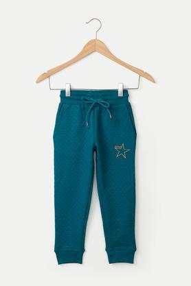 quilted cotton blend regular fit girls track pants - green