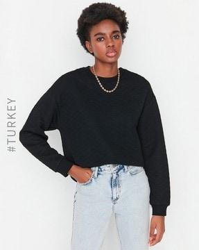 quilted crew-neck sweatshirt