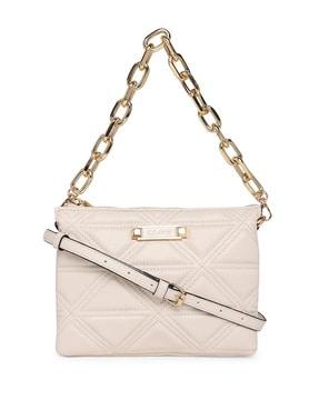 quilted crossbody bag with metal accent
