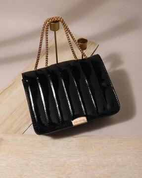 quilted flap-over clutch with chain straps